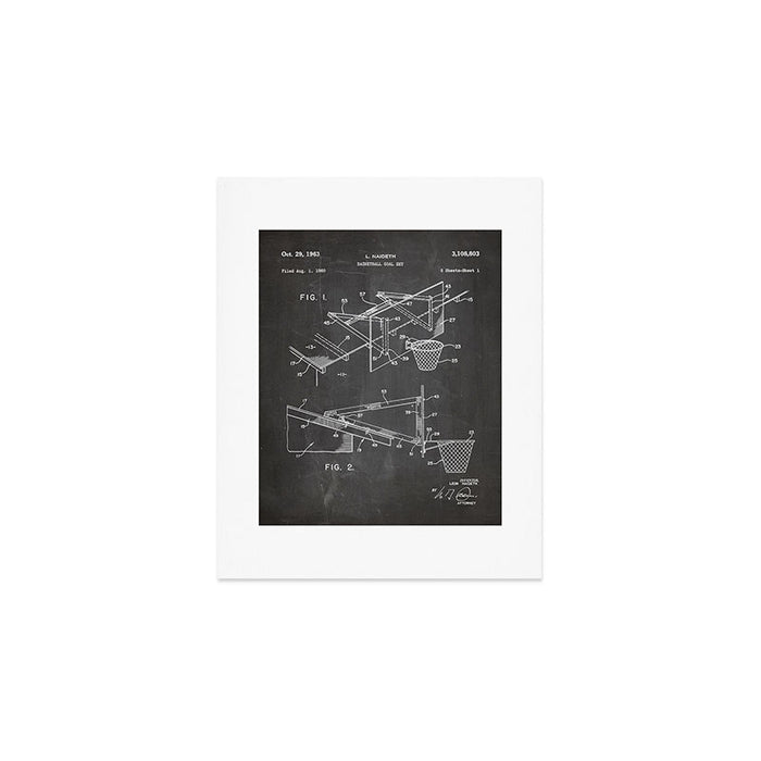 Basketball Patent - Basketball Player Coach Team Art - Black Chalkboard Art Print Gallery Image 1