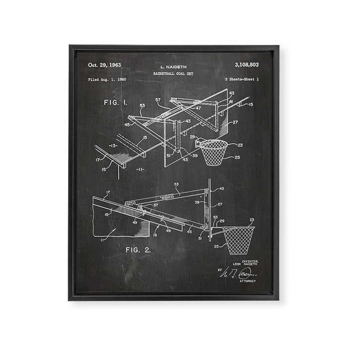 Basketball Patent - Basketball Player Coach Team Art - Black Chalkboard Framed Canvas Print Gallery Image 1