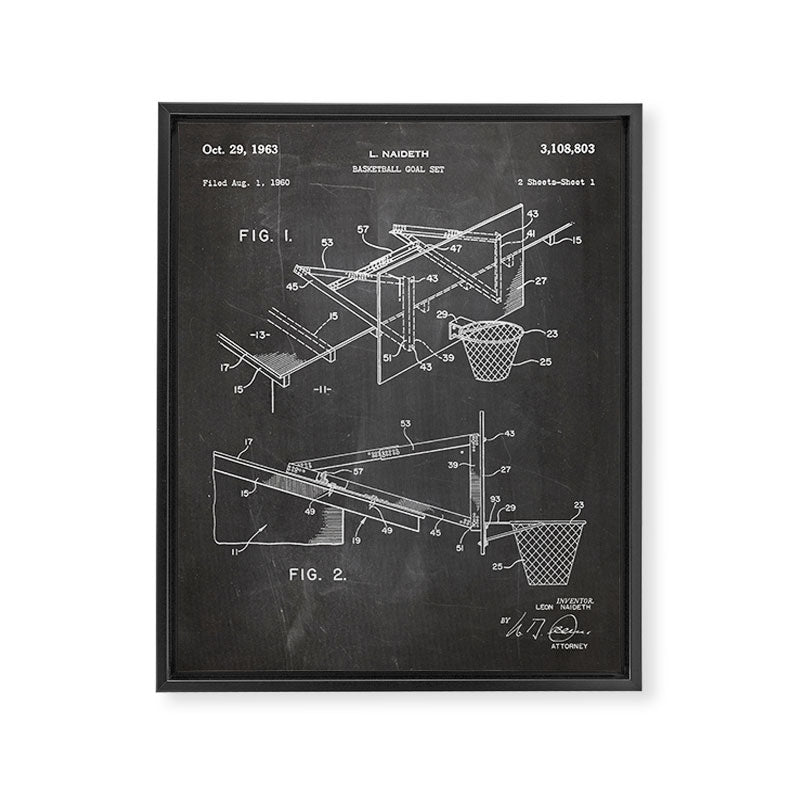 Basketball Patent - Basketball Player Coach Team Art - Black Chalkboard Framed Canvas Print Gallery Image 8