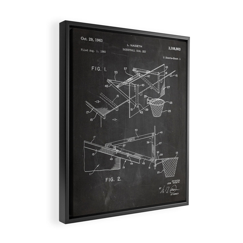 Basketball Patent - Basketball Player Coach Team Art - Black Chalkboard Framed Canvas Print Gallery Image 2