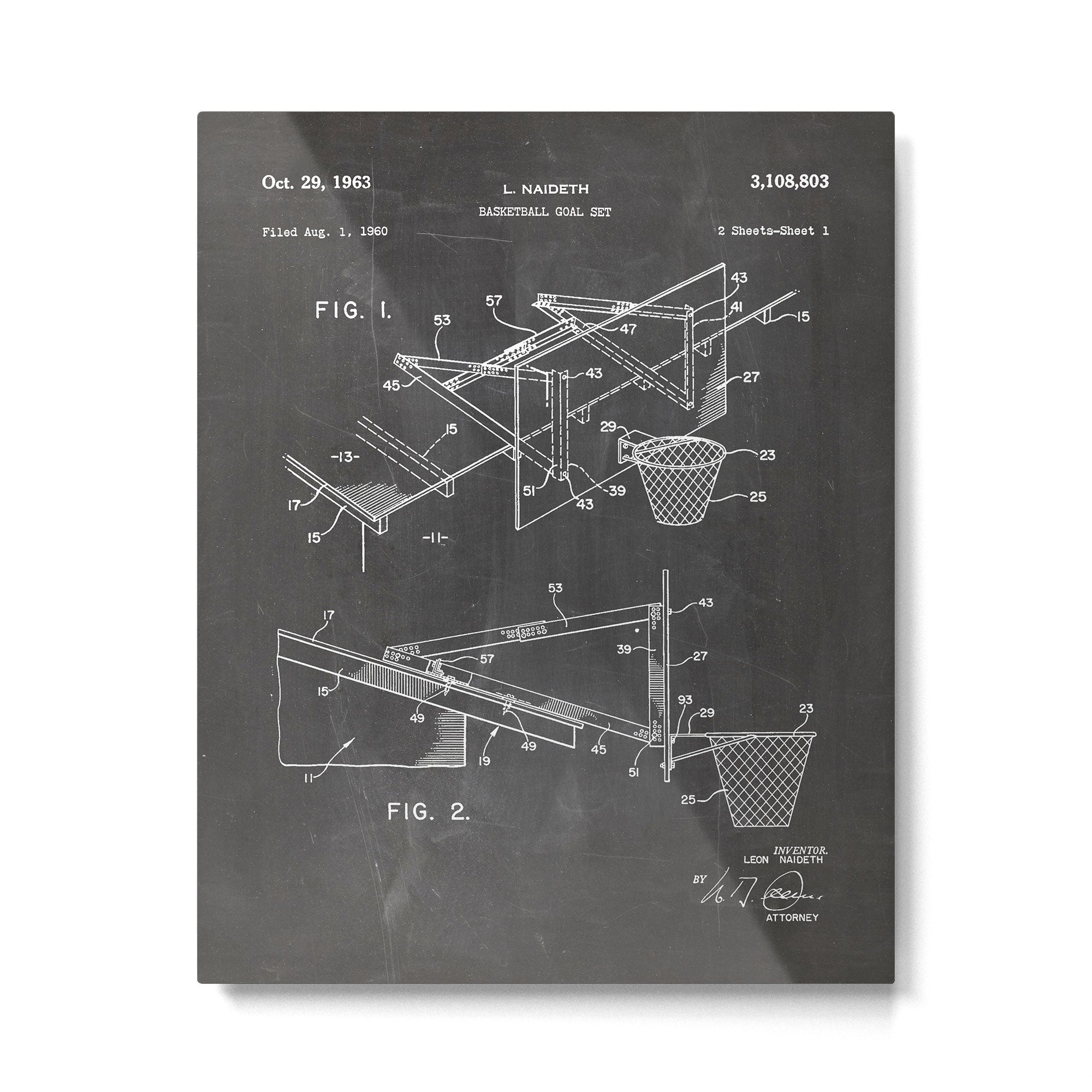 Basketball Patent - Basketball Player Coach Team Art - Black Chalkboard Metal Print Gallery Image 6