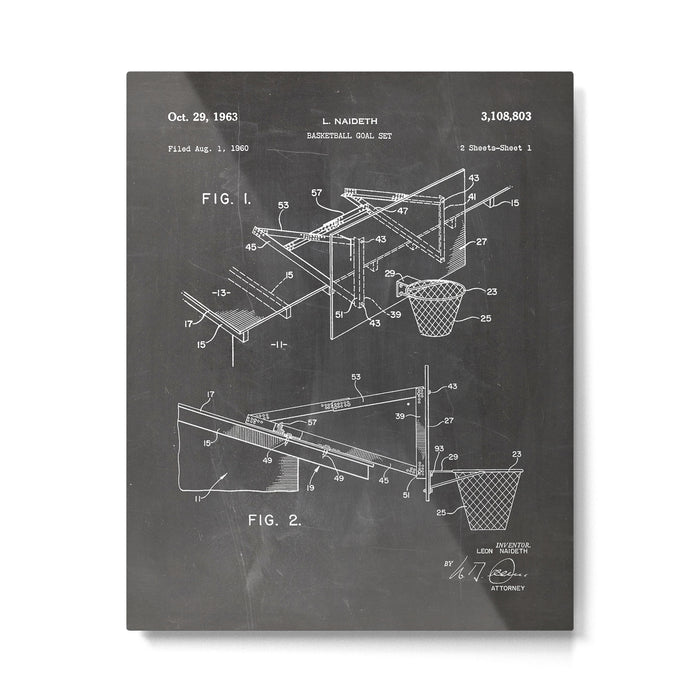 Basketball Patent - Basketball Player Coach Team Art - Black Chalkboard Metal Print Gallery Image 1