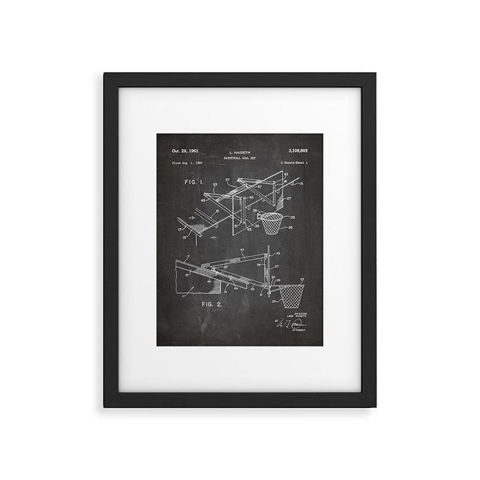 Basketball Patent - Basketball Player Coach Team Art - Black Chalkboard Framed Art Print Gallery Image 1
