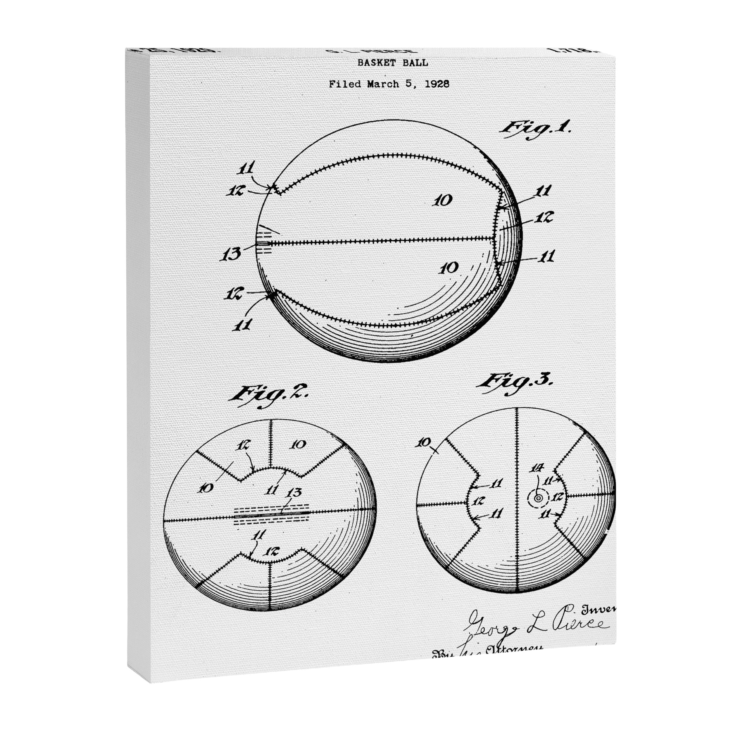 Basketball Patent - Sports Fan Team Coach Art - White Canvas Print Gallery Image 8