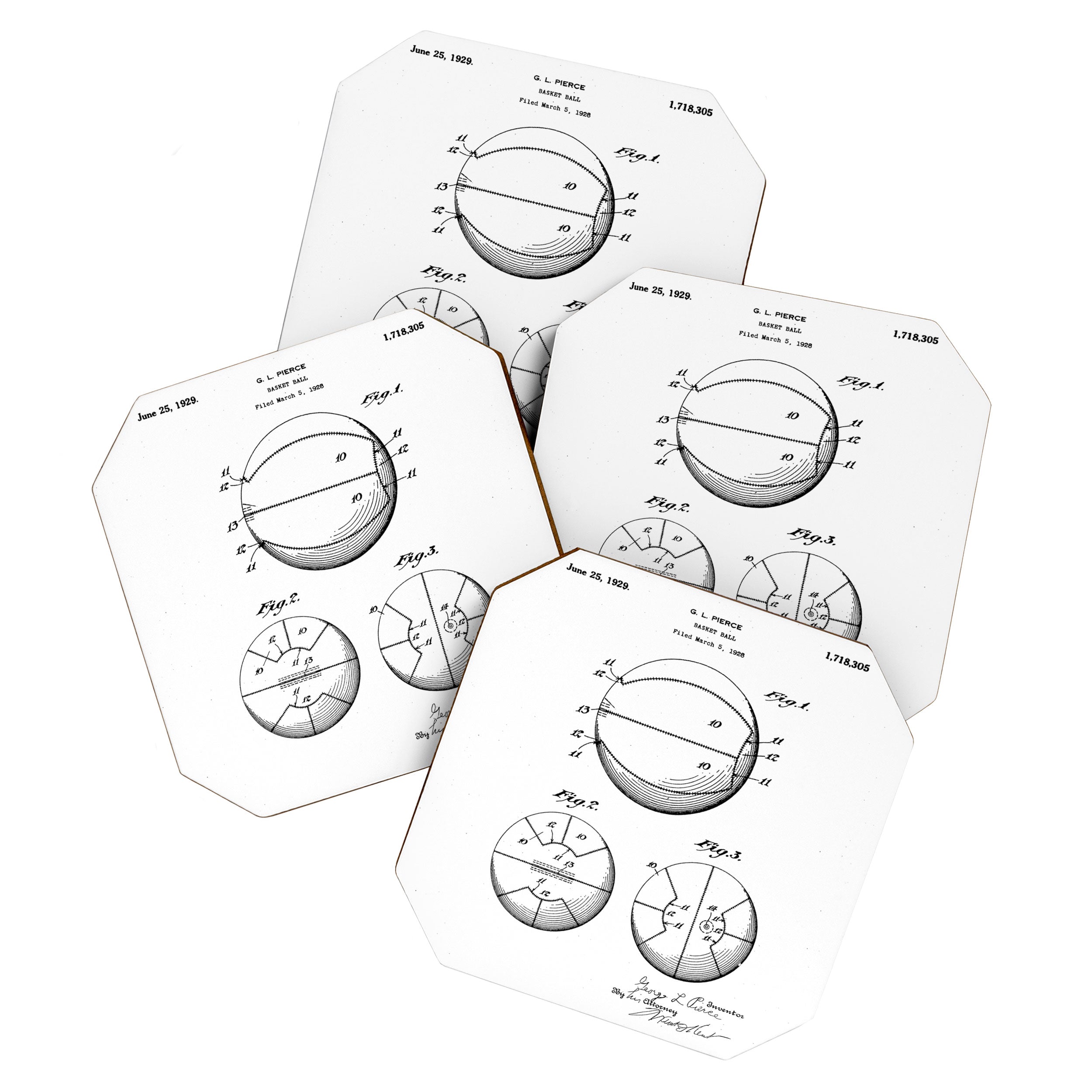 Basketball Patent - Sports Fan Team Coach Art - White Coaster Gallery Image 1