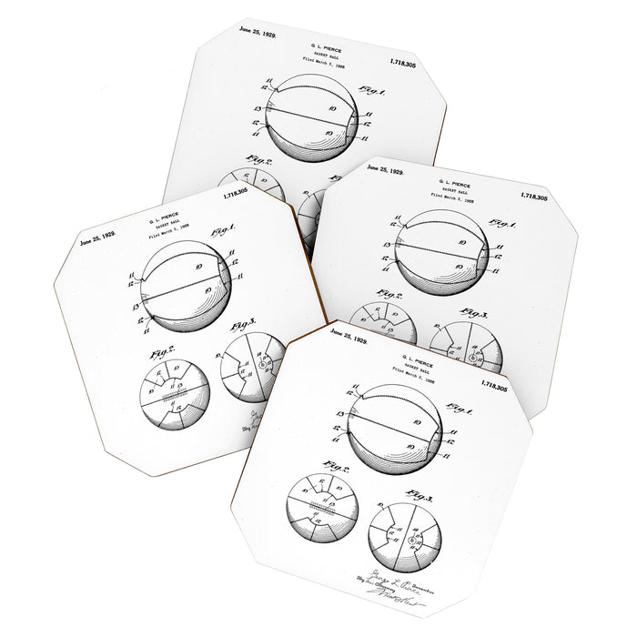 Basketball Patent - Sports Fan Team Coach Art - White Coaster Gallery Image 1