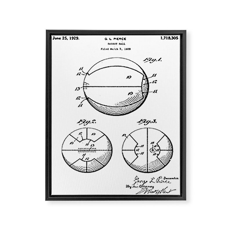 Basketball Patent - Sports Fan Team Coach Art - White Framed Canvas Print Gallery Image 8