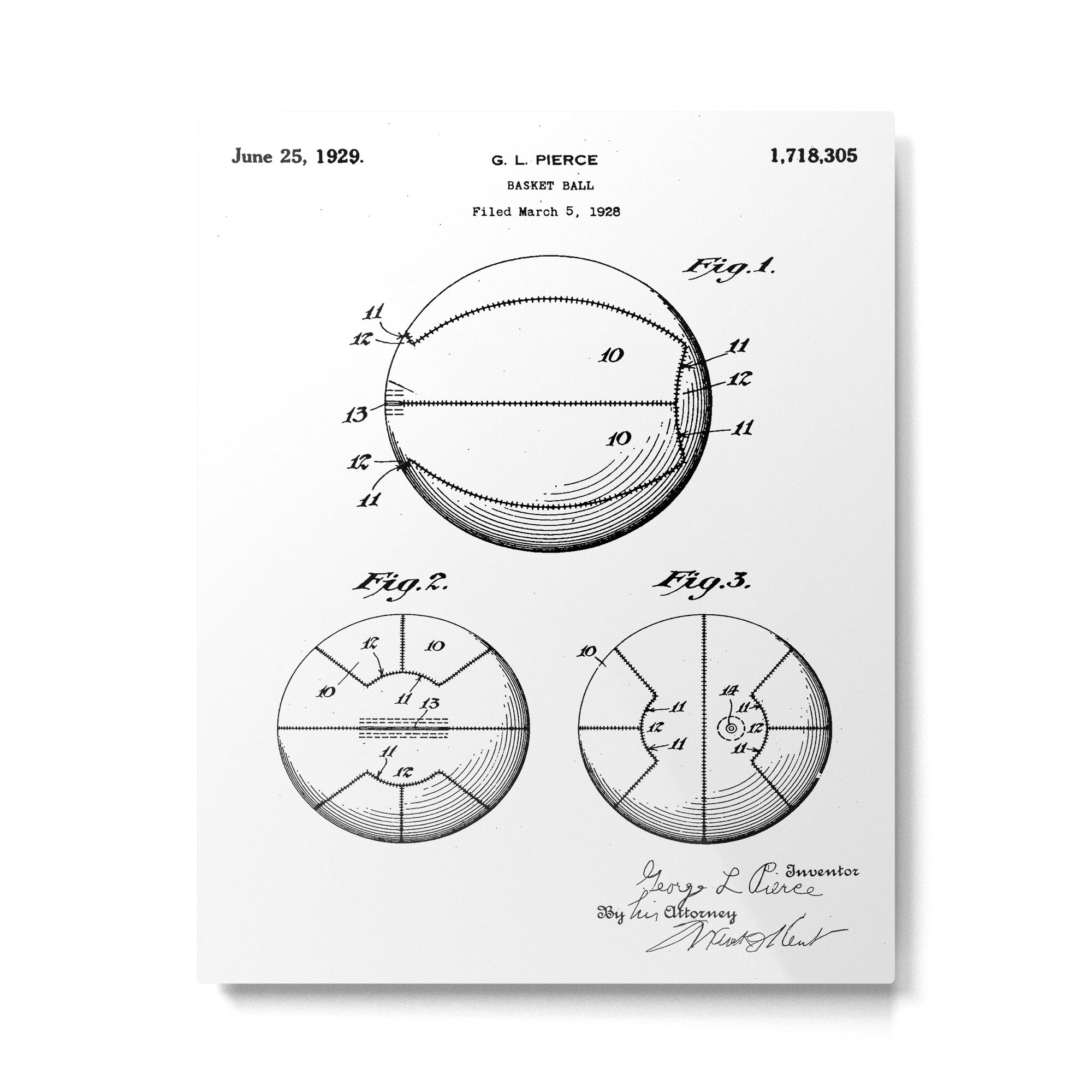 Basketball Patent - Sports Fan Team Coach Art - White Metal Print Gallery Image 6