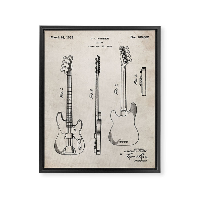 Bass Guitar Patent - Bass Guitarist Art - Antique Framed Canvas Print Gallery Image 1