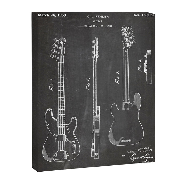Bass Guitar Patent - Bass Guitarist Art - Black Chalkboard Canvas Print Gallery Image 1