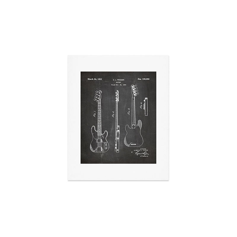 Bass Guitar Patent - Bass Guitarist Art - Black Chalkboard Art Print Gallery Image 1