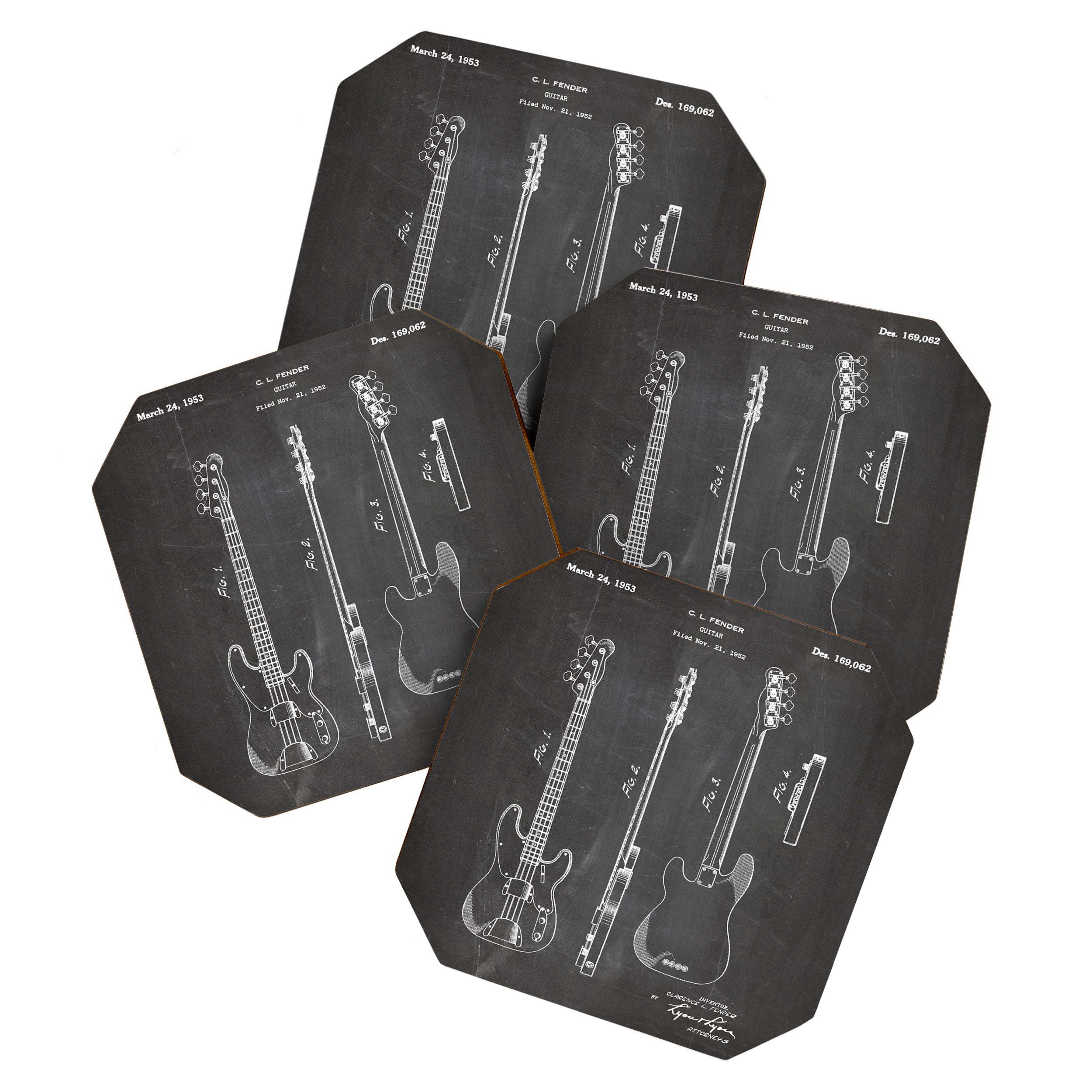 Bass Guitar Patent - Bass Guitarist Art - Black Chalkboard Coaster Gallery Image 1