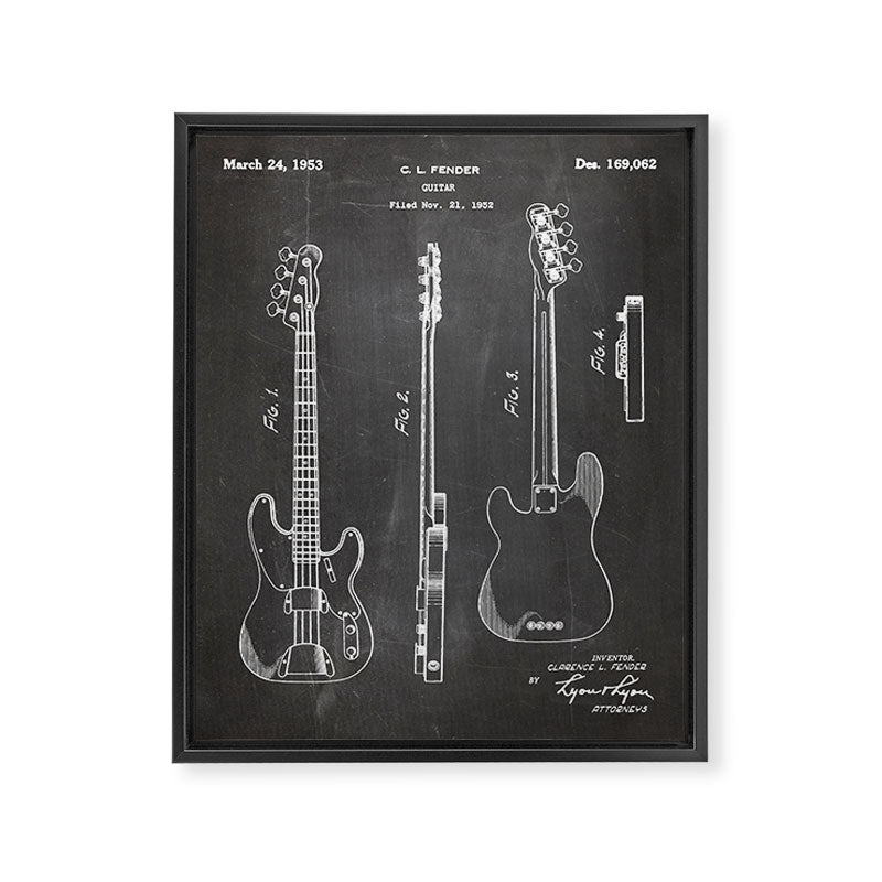 Bass Guitar Patent - Bass Guitarist Art - Black Chalkboard Framed Canvas Print Gallery Image 8