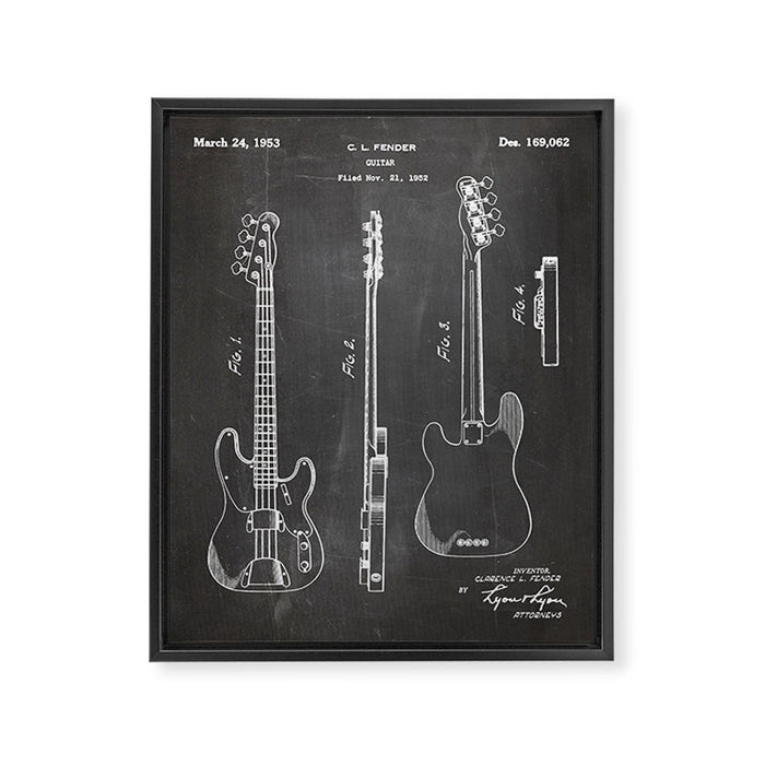 Bass Guitar Patent - Bass Guitarist Art - Black Chalkboard Framed Canvas Print Gallery Image 1