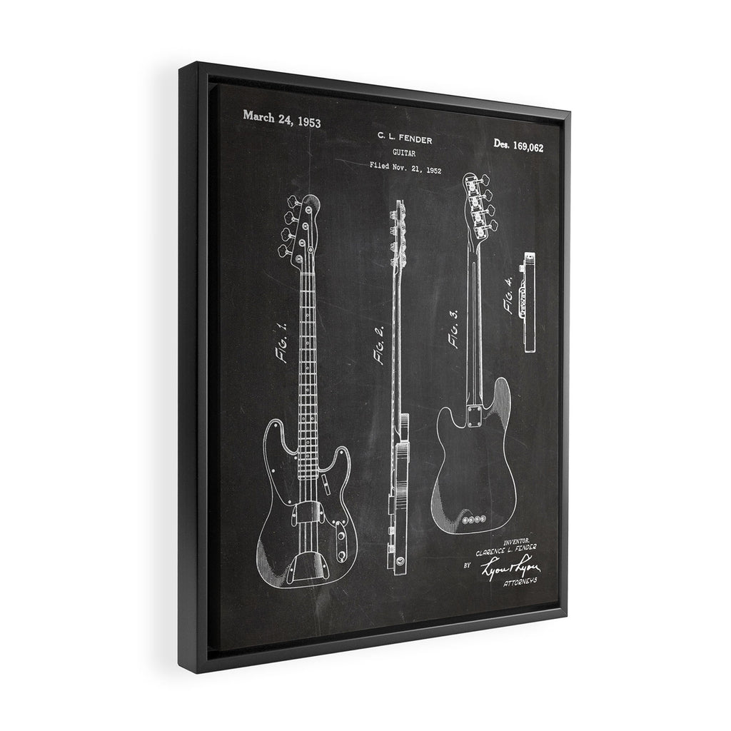 Bass Guitar Patent - Bass Guitarist Art - Black Chalkboard Framed Canvas Print Gallery Image 2