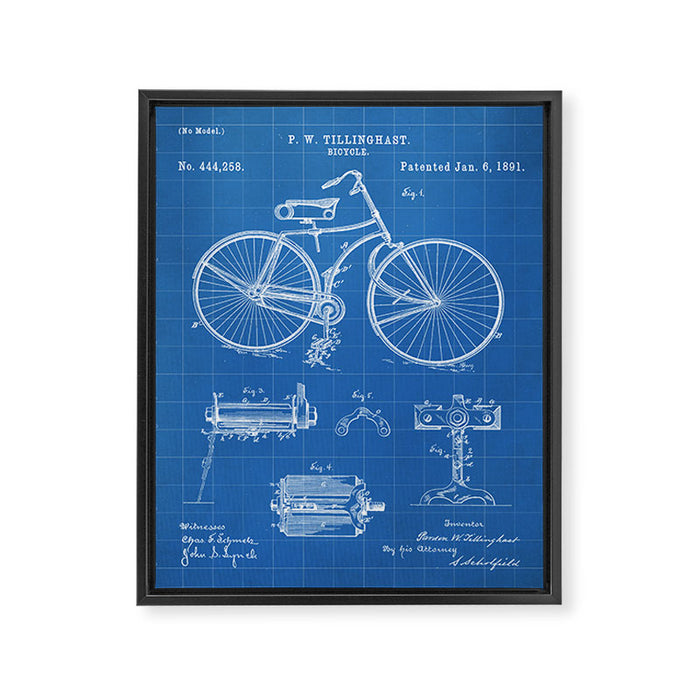 Bicycle Patent - Cyclling Art - Blueprint Framed Canvas Print Gallery Image 1