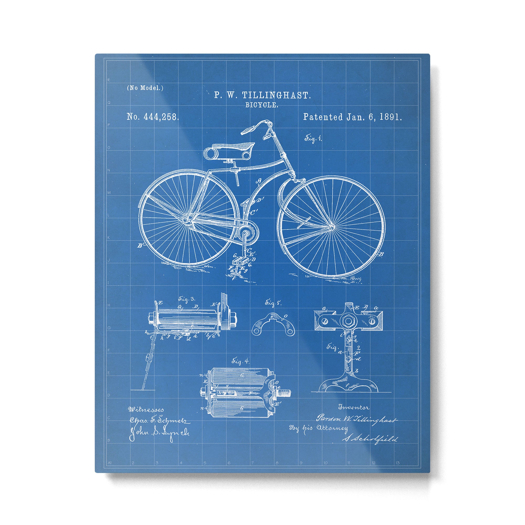 Bicycle Patent - Cyclling Art - Blueprint Metal Print Gallery Image 6