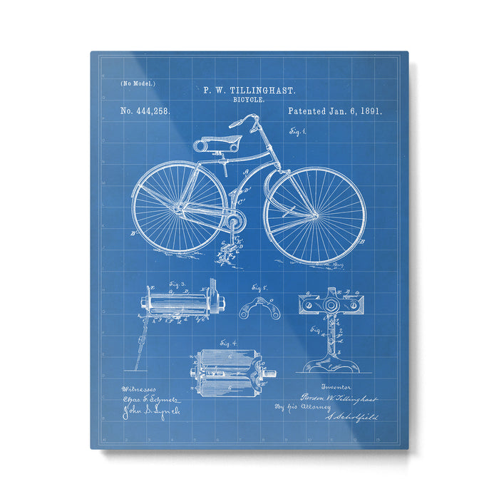 Bicycle Patent - Cyclling Art - Blueprint Metal Print Gallery Image 1
