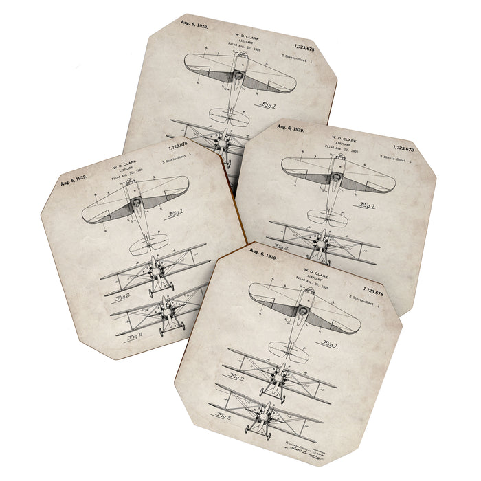Biplane Patent - Aviation Art - Antique Coaster Gallery Image 1