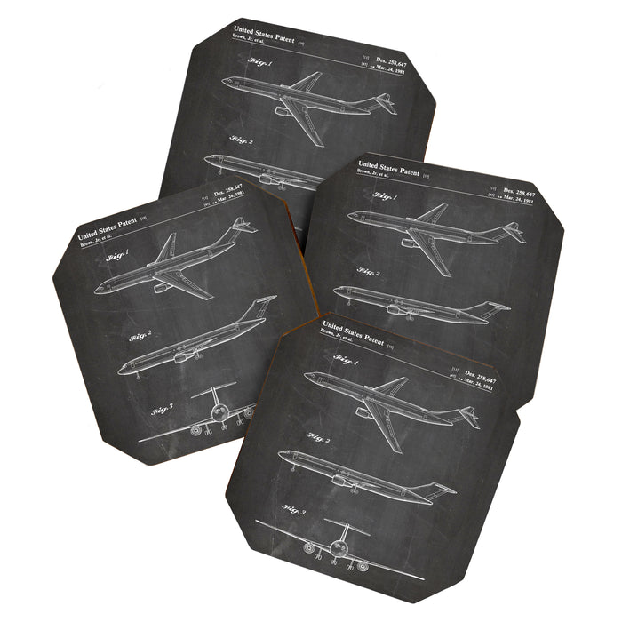 Boeing 777 Airliner Patent - 777 Airplane Art - Black Chalkboard Coaster Gallery Image 1