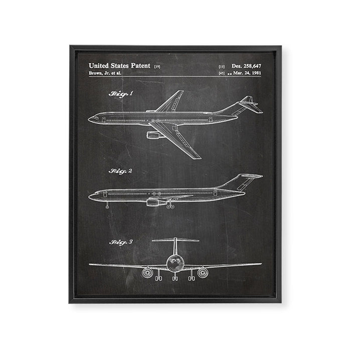 Boeing 777 Airliner Patent - 777 Airplane Art - Black Chalkboard Framed Canvas Print Gallery Image 1