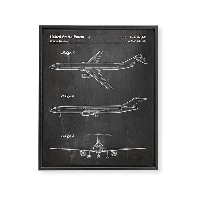 Boeing 777 Airliner Patent - 777 Airplane Art - Black Chalkboard Framed Canvas Print Gallery Image 8
