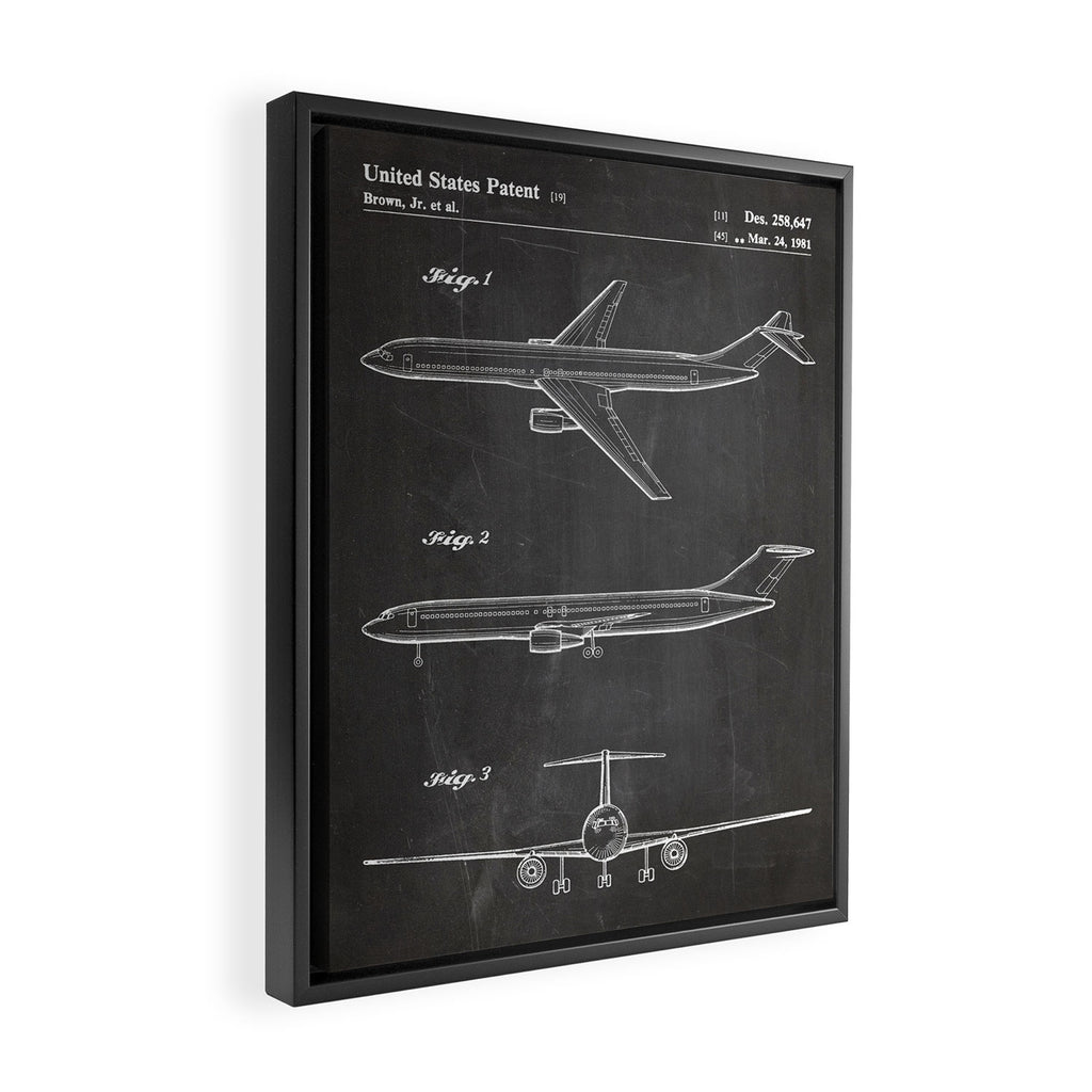Boeing 777 Airliner Patent - 777 Airplane Art - Black Chalkboard Framed Canvas Print Gallery Image 2