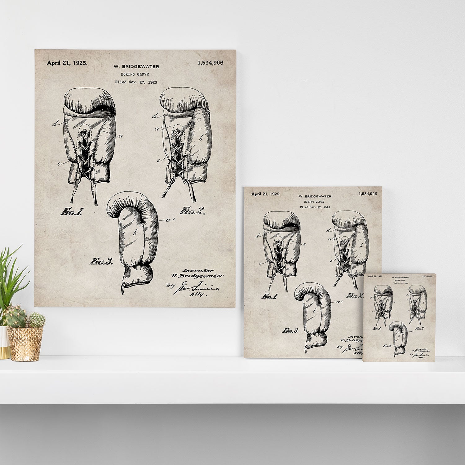 Boxing Gloves Patent - Boxer Trainer Coach Gym Art - Antique Canvas Print Gallery Image 3
