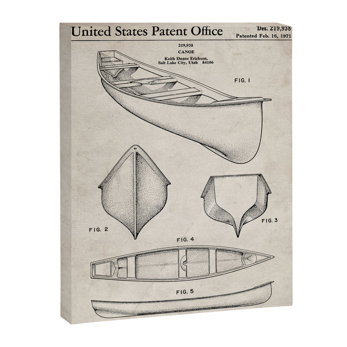 Canoe Patent - Kayak Art - Antique Canvas Print Gallery Image 1
