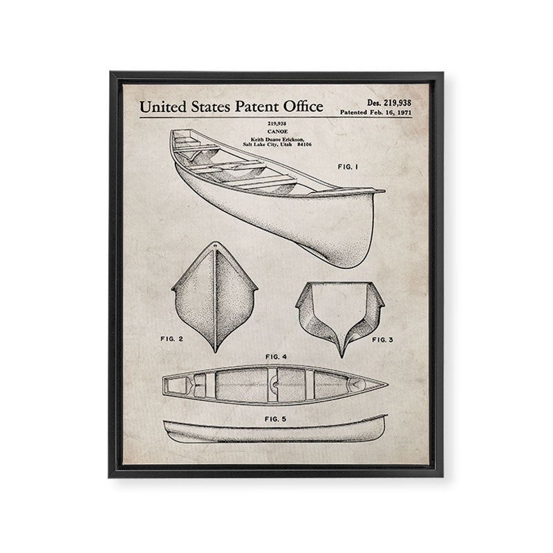 Canoe Patent - Kayak Art - Antique Framed Canvas Print Gallery Image 3