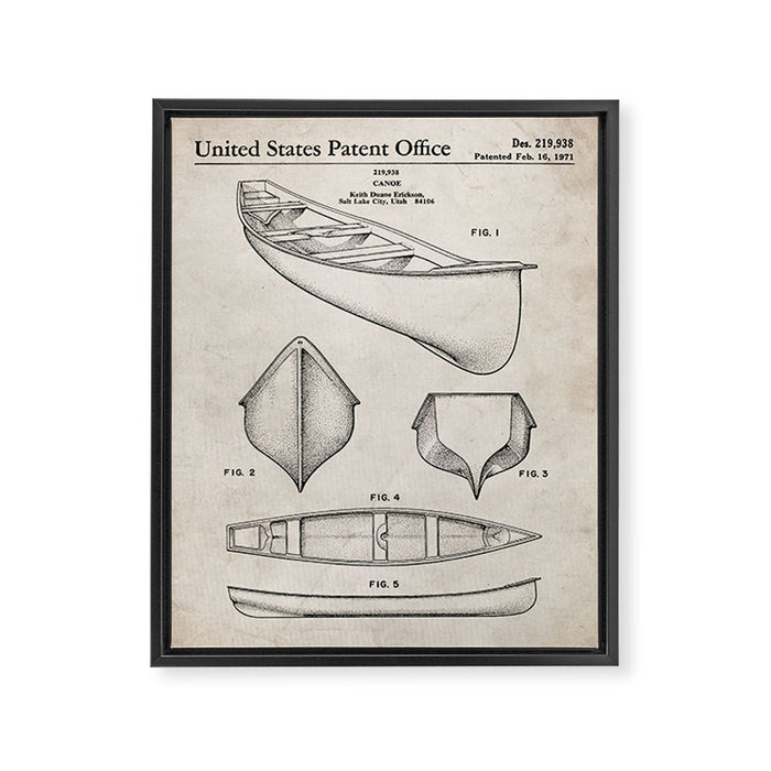 Canoe Patent - Kayak Art - Antique Framed Canvas Print Gallery Image 1