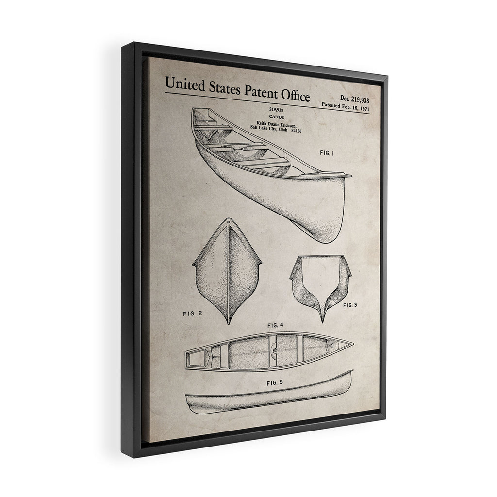 Canoe Patent - Kayak Art - Antique Framed Canvas Print Gallery Image 2