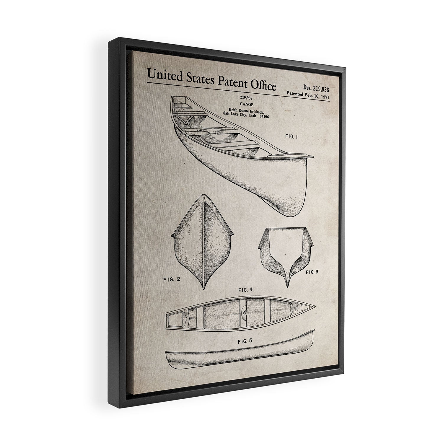 Canoe Patent - Kayak Art - Antique Framed Canvas Print Gallery Image 2