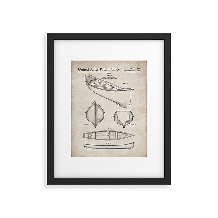 Canoe Patent - Kayak Art - Antique Framed Art Print Gallery Image 1
