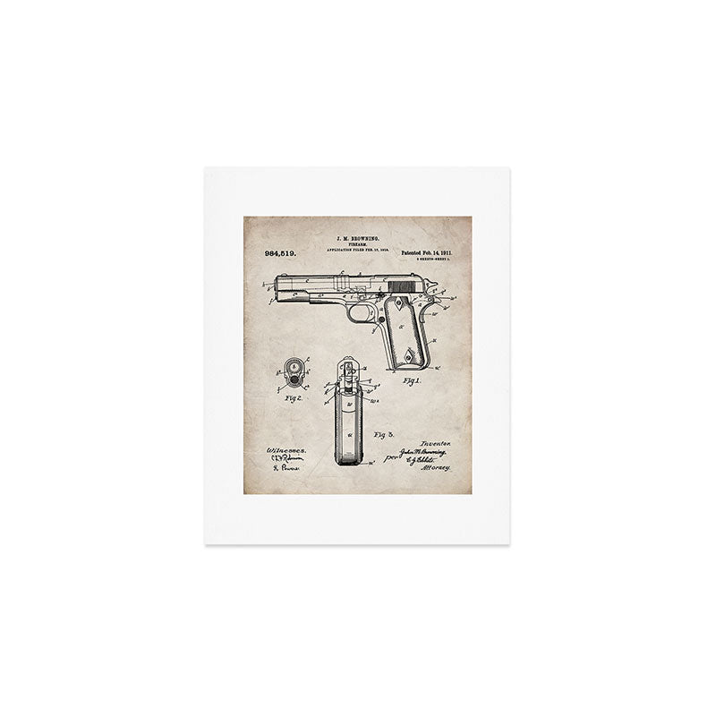 Colt Pistol Patent - Browning 1911 Colt Art - Antique Art Print Gallery Image 1