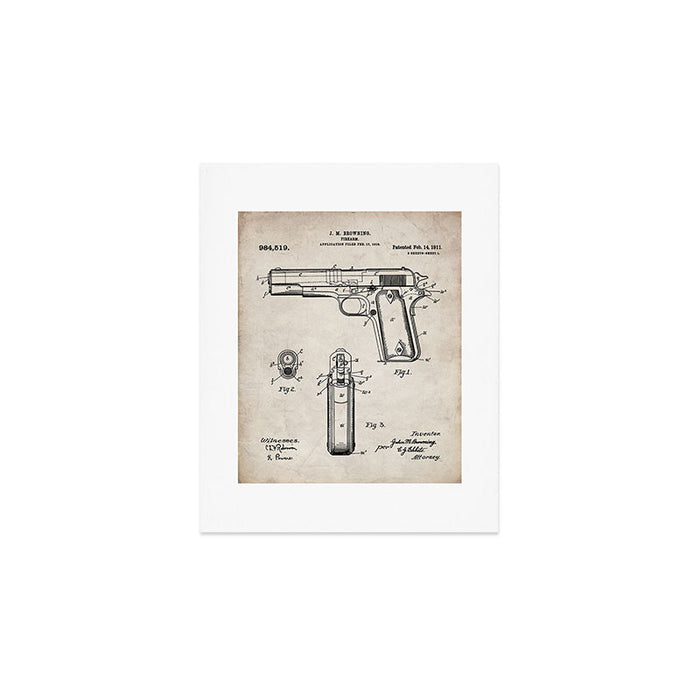Colt Pistol Patent - Browning 1911 Colt Art - Antique Art Print Gallery Image 1