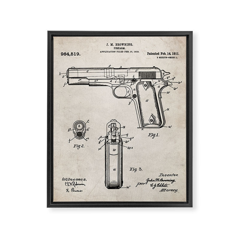 Colt Pistol Patent - Browning 1911 Colt Art - Antique Framed Canvas Print Gallery Image 8