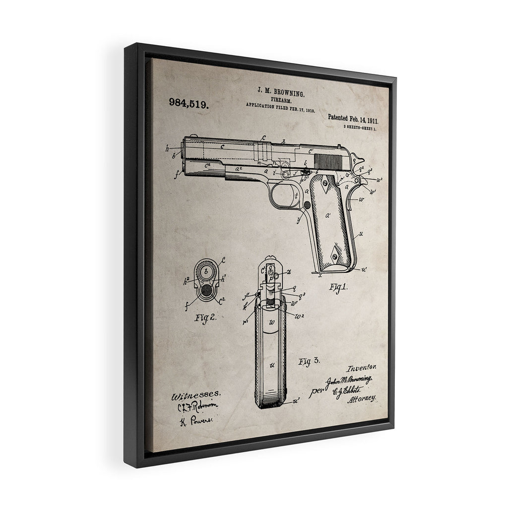 Colt Pistol Patent - Browning 1911 Colt Art - Antique Framed Canvas Print Gallery Image 2