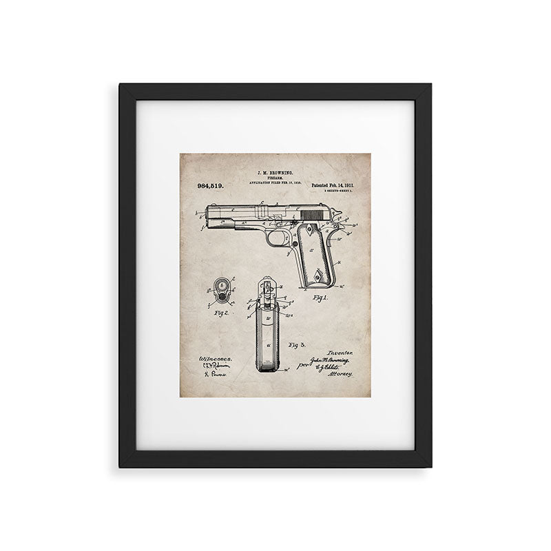Colt Pistol Patent - Browning 1911 Colt Art - Antique Framed Art Print Gallery Image 4