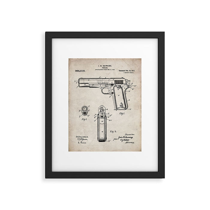 Colt Pistol Patent - Browning 1911 Colt Art - Antique Framed Art Print Gallery Image 1
