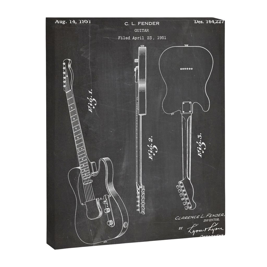 Electric Guitar Patent - Guitar Player Art - Black Chalkboard Canvas Print Gallery Image 8