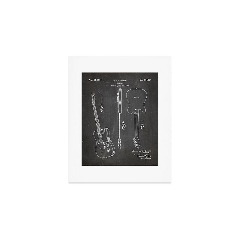 Electric Guitar Patent - Guitar Player Art - Black Chalkboard Art Print Gallery Image 1