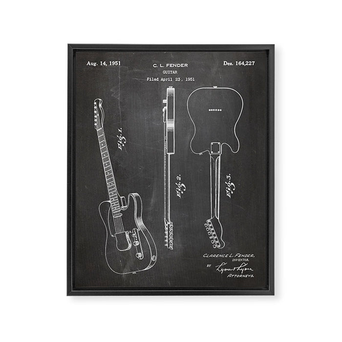 Electric Guitar Patent - Guitar Player Art - Black Chalkboard Framed Canvas Print Gallery Image 1