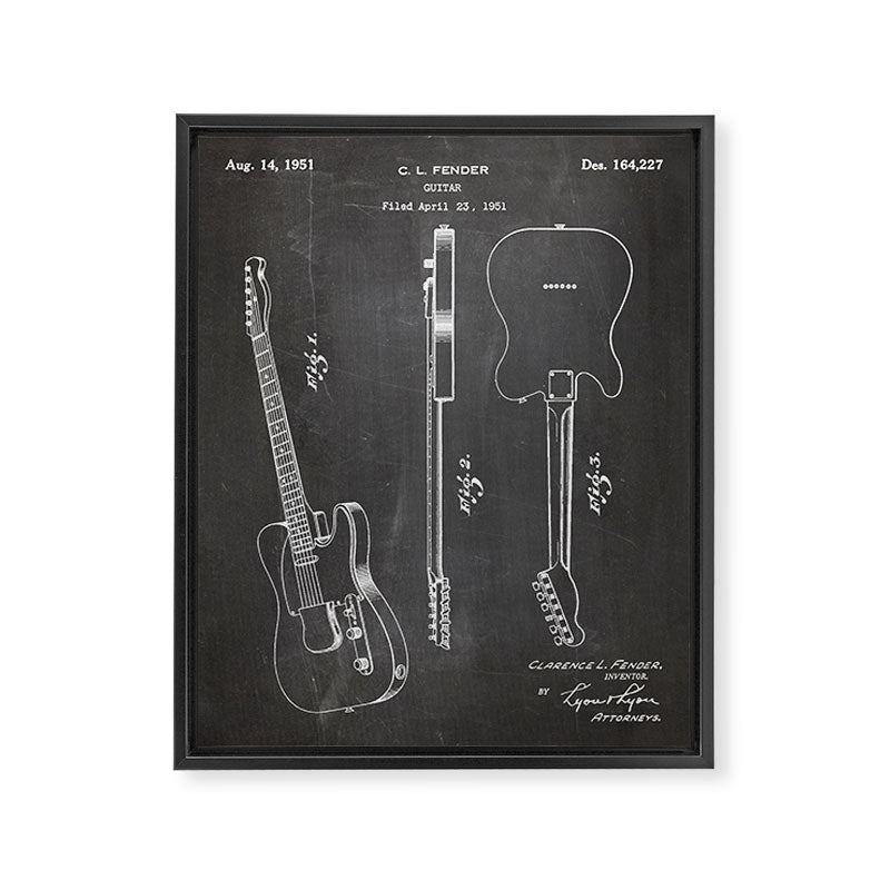 Electric Guitar Patent - Guitar Player Art - Black Chalkboard Framed Canvas Print Gallery Image 8
