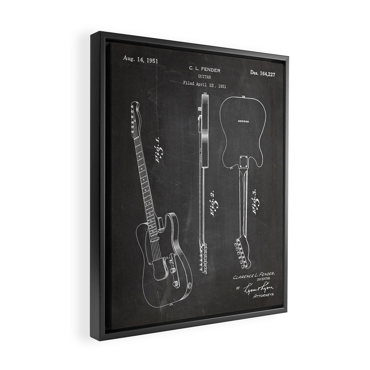 Electric Guitar Patent - Guitar Player Art - Black Chalkboard Framed Canvas Print Gallery Image 2