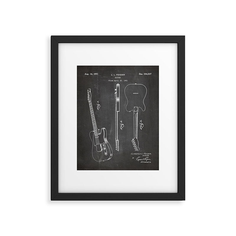 Electric Guitar Patent - Guitar Player Art - Black Chalkboard Framed Art Print Gallery Image 1