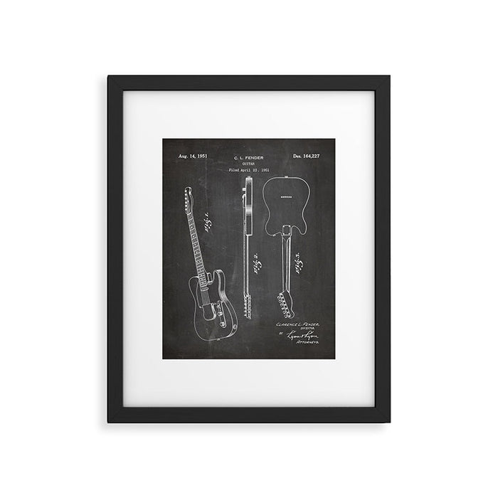 Electric Guitar Patent - Guitar Player Art - Black Chalkboard Framed Art Print Gallery Image 1
