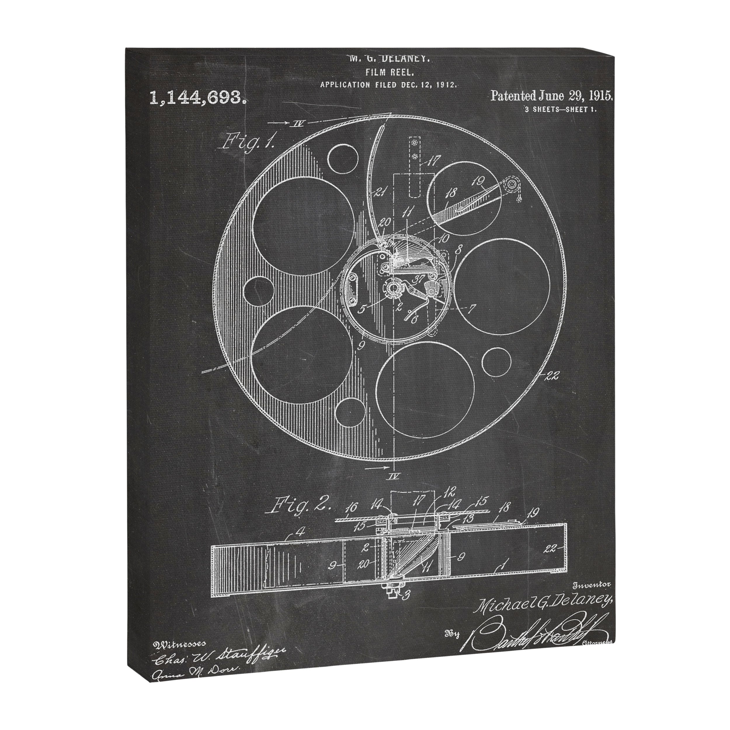 Film Reel Patent - Classic Cinema Art - Black Chalkboard Canvas Print Gallery Image 8