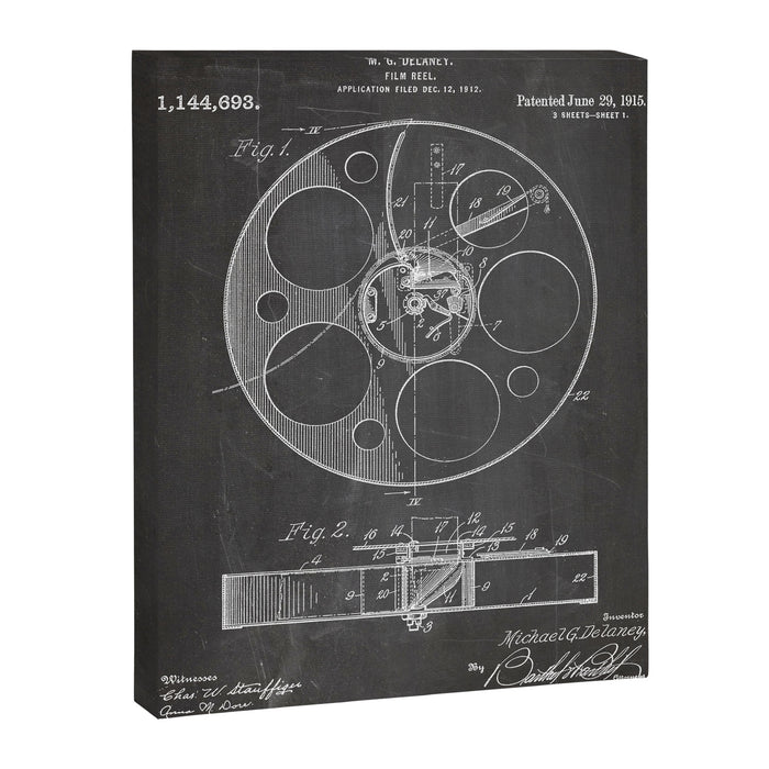 Film Reel Patent - Classic Cinema Art - Black Chalkboard Canvas Print Gallery Image 1