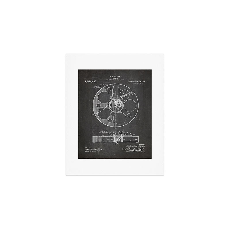 Film Reel Patent - Classic Cinema Art - Black Chalkboard Art Print Gallery Image 1